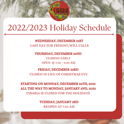 2022/2023 Holiday Schedule