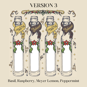 10 COUNT MASTER PACK HOLIDAY 4 ITEM GIFT PACK VER 3: 100 ML STEPHANIE - BASIL INF, MEYER LEMON EVOO, RASPBERRY BV, PEPPERMINT WHITE BV