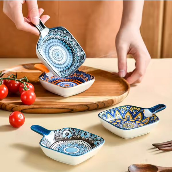 Accessories - 4 Pack Assorted Ceramic Square Dipping Bowl for Oils & Vinegars